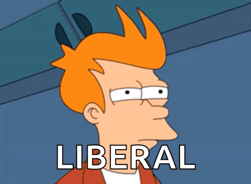 A Cartoon Character With Red Hair And The Word Liberal In White Letters GIF