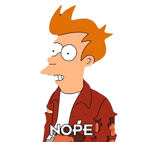 a cartoon character with red hair and the word nope on his chest