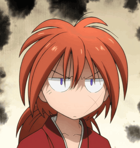 A Cartoon Character With Red Hair And White Eyes Making A Funny Face GIF