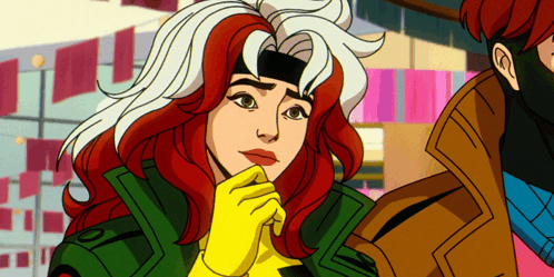 A Cartoon Character With Red Hair And White Hair GIF