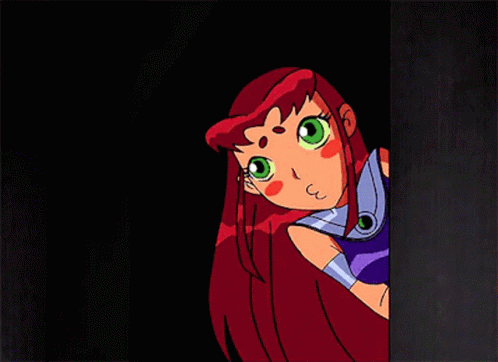 A Cartoon Character With Red Hair Is Smiling And Peeking Out From Behind A Wall GIF