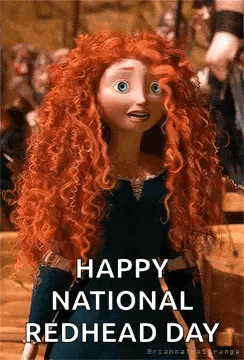 A Cartoon Character With Red Hair Is Standing In Front Of A Crowd . GIF