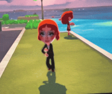 A Cartoon Character With Red Hair Is Walking On A Path Near The Water GIF