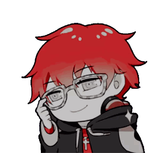 a cartoon character with red hair wearing glasses and a black jacket