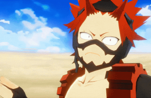 A Cartoon Character With Red Horns And A Mask On His Face GIF