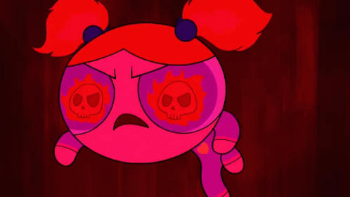 A Cartoon Character With Skulls On Her Eyes GIF
