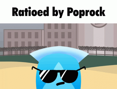 A Cartoon Character With Sunglasses And The Words " Ratioed By Poprock " Above Him GIF