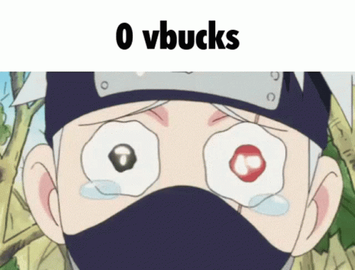 A Cartoon Character With Tears Coming Out Of His Eyes And The Words 0 Vbucks On The Bottom GIF