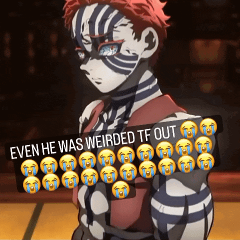 A Cartoon Character With Tears On His Face And The Words Even He Was Weirded Tf Out GIF