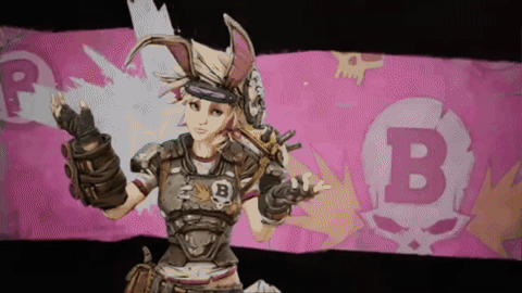 A Cartoon Character With The Letter B On Her Chest Stands In Front Of A Pink Background GIF
