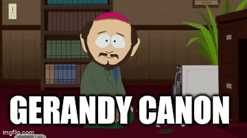 A Cartoon Character With The Name Gerandy Canon Written Above Him GIF