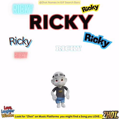 A Cartoon Character With The Name Ricky Surrounded By Other Ricky Names GIF