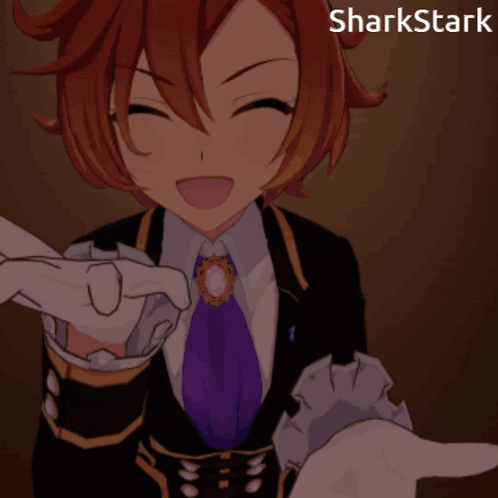 A Cartoon Character With The Name Sharkstark Written On The Bottom GIF