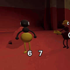 a cartoon character with the number 6 and 7 on their legs