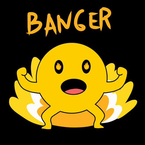 A Cartoon Character With The Word Banger Written On It GIF