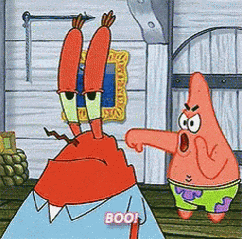 A Cartoon Character With The Word Boo On His Chest GIF
