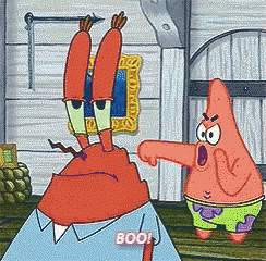 A Cartoon Character With The Word Boo Written On His Shirt GIF