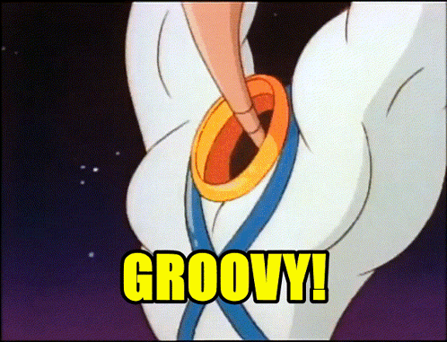 A Cartoon Character With The Word Groovy Written In Yellow GIF