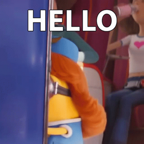 A Cartoon Character With The Word Hello On It GIF