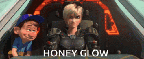 A Cartoon Character With The Word Honey Glow On The Bottom Right GIF