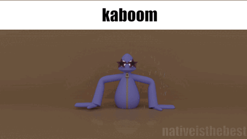 A Cartoon Character With The Word Kaboom On The Top GIF