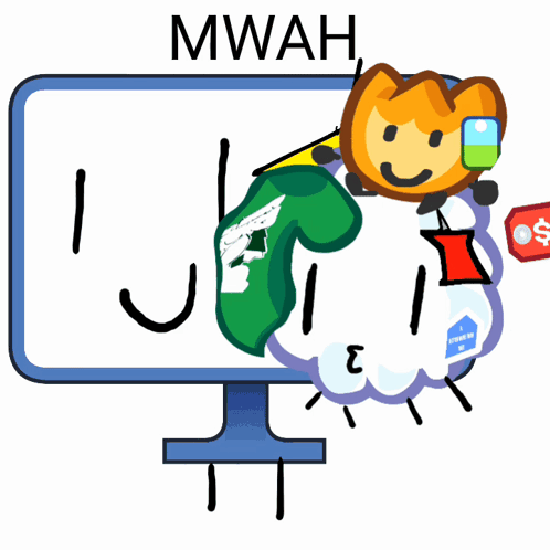 A Cartoon Character With The Word Mwah Written On It GIF