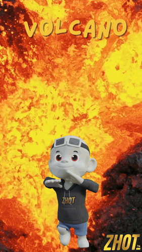 A Cartoon Character With The Word Volcano On The Top GIF