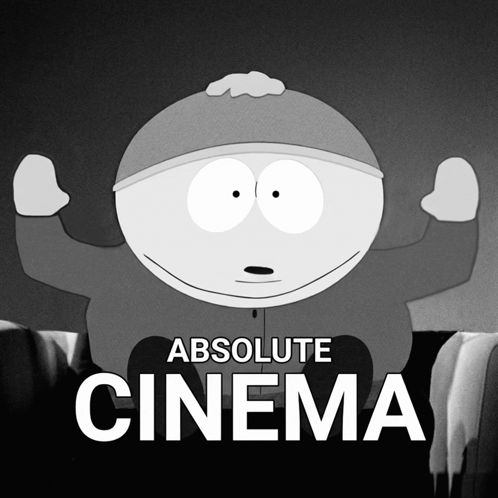 A Cartoon Character With The Words Absolute Cinema Behind Him GIF