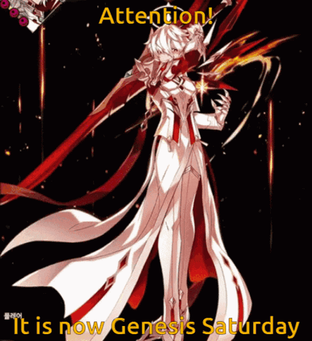 A Cartoon Character With The Words Attention It Is Now Genesis Saturday On It GIF