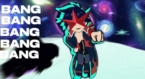 A Cartoon Character With The Words Bang Bang Bang Bang Bang On The Bottom GIF