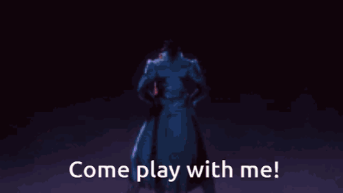 A Cartoon Character With The Words Come Play With Me GIF