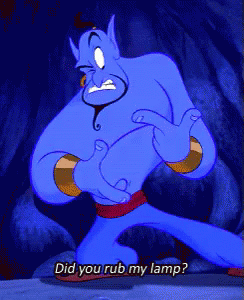 A Cartoon Character With The Words Did You Rub My Lamp GIF