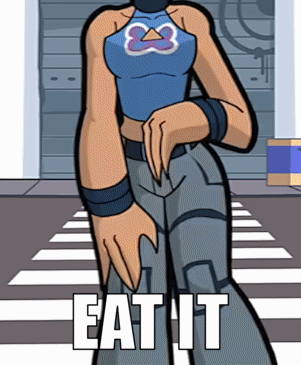 A Cartoon Character With The Words Eat It On The Bottom Right GIF
