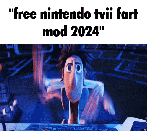 A Cartoon Character With The Words " Free Nintendo Tvi Fart Mod 2024 " On The Top GIF