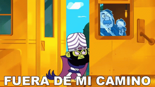 a cartoon character with the words fuera de mi camino written below him