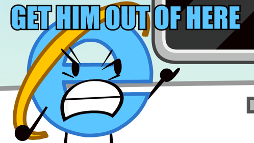 A Cartoon Character With The Words Get Him Out Of Here Behind Him GIF