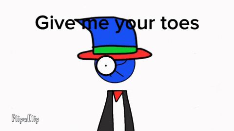 A Cartoon Character With The Words Give Me Your Toes On The Bottom GIF
