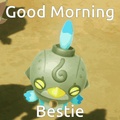 a cartoon character with the words good morning bestie written above it