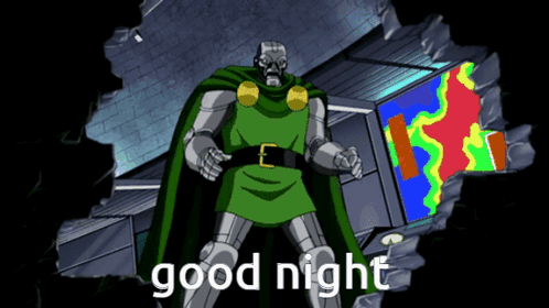 A Cartoon Character With The Words " Good Night " On The Bottom GIF