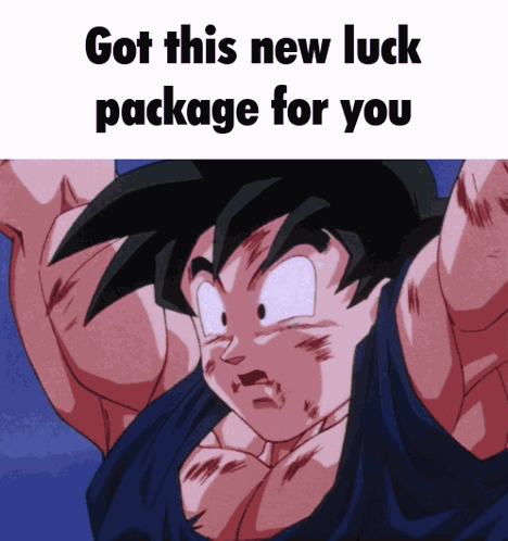 a cartoon character with the words " got this new luck package for you "