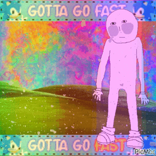 A Cartoon Character With The Words Gotta Go Fast On The Bottom GIF