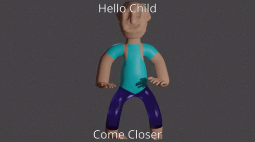 A Cartoon Character With The Words Hello Child Come Closer GIF