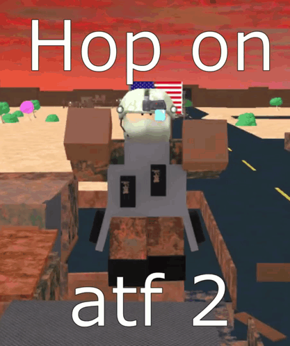 A Cartoon Character With The Words Hop On Atf 2 On The Bottom GIF