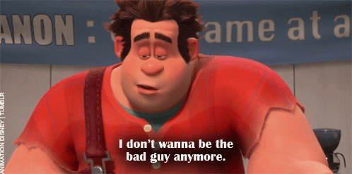 A Cartoon Character With The Words " I Don 'T Wanna Be The Bad Guy Anymore " GIF
