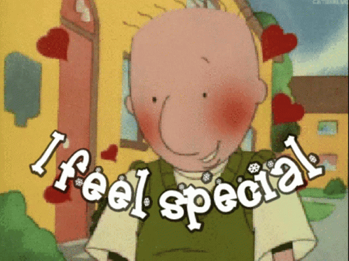 A Cartoon Character With The Words " I Feel Special " On It GIF