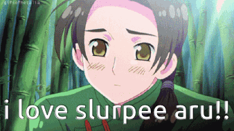 A Cartoon Character With The Words I Love Slurpee Aru On The Bottom GIF