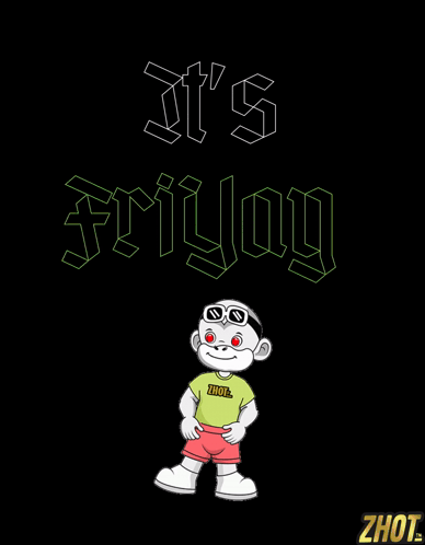 A Cartoon Character With The Words It 'S Friday Written Above Him GIF