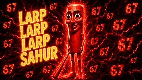 A Cartoon Character With The Words Larp Larp Larp Sahur Written On It GIF