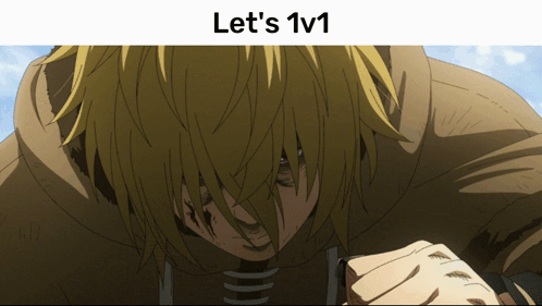 A Cartoon Character With The Words Let 'S 1V1 Below Him GIF