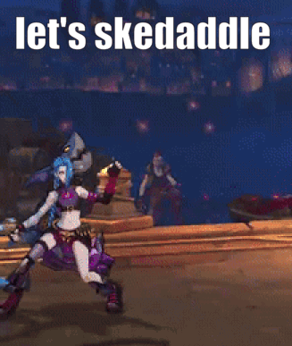 A Cartoon Character With The Words Let 'S Skedaddle GIF